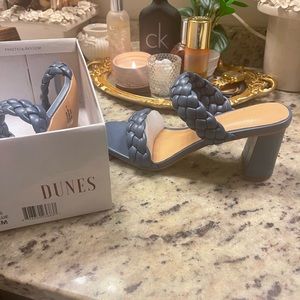 Dune size 8 block heel sandal blue